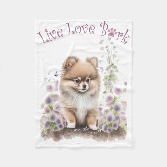 Pomeranian-Hundemutter-Blumen Fleecedecke (Vorderseite)