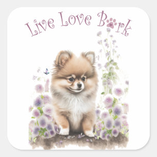 Pomeranian-Hundemutter-Blumen Quadratischer Aufkleber