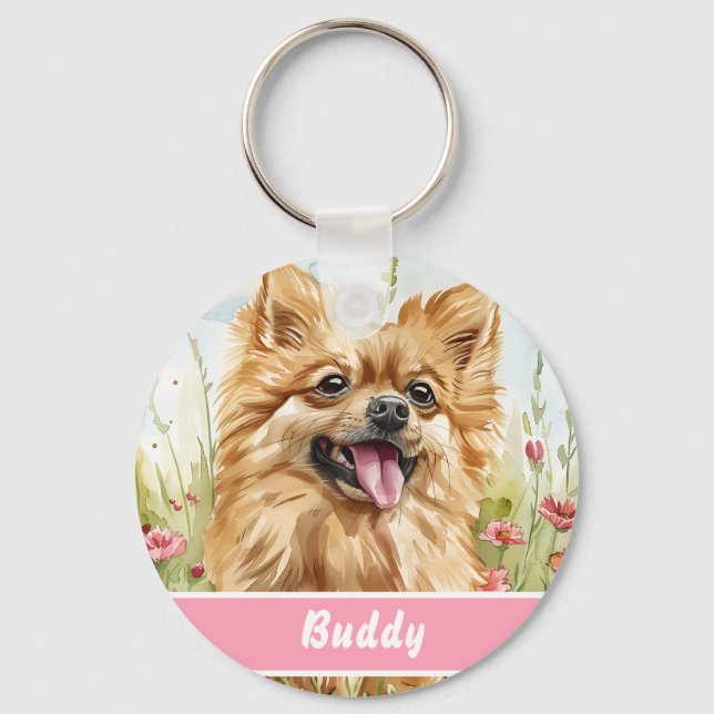 Pomeranian ID Tag – Add Name & Contact Schlüsselanhänger (Vorderseite)