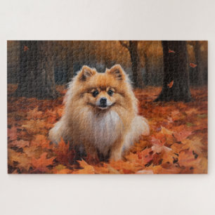 Pomeranian im Herbstlaubfall inspiriert Puzzle