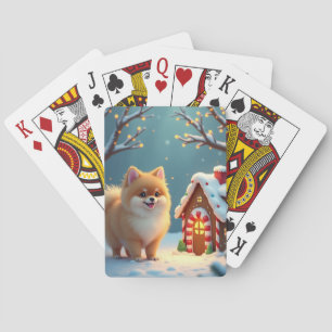 Pomeranian im Lebkuchendorf Weihnachten Spielkarten