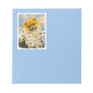 Pomeranian in Daisies Malerei - Originale Hunde Ku Notizblock