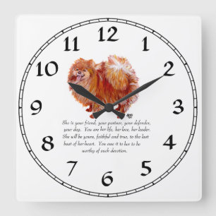 Pomeranian Keepsake Female Quadratische Wanduhr