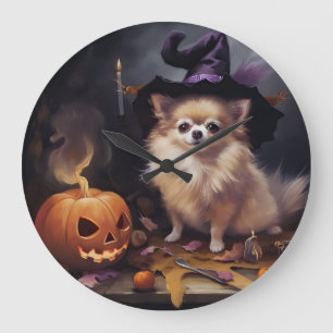 Pomeranian-Kürbisse Halloween Gruselig Große Wanduhr