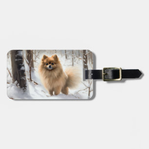 Pomeranian Lass es schneien Weihnachten Gepäckanhänger