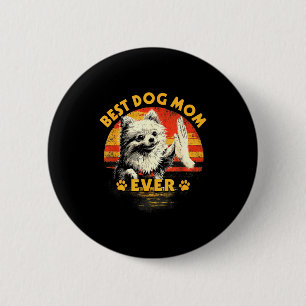 Pomeranian-Mama Retro-Sonnenuntergang lustiger Hun Button