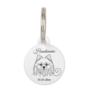 Pomeranian Minimalist Line Art Personalized Tag Haustiermarke