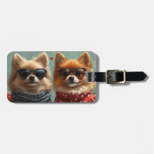 Pomeranian mit Herz Rosen Valentinstag  Gepäckanhänger