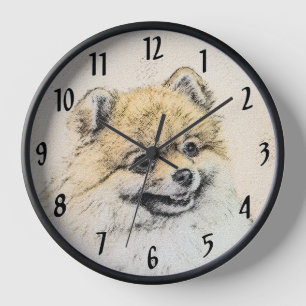 Pomeranian (Orange) Malerei - Originale Hunde Kuns Uhr