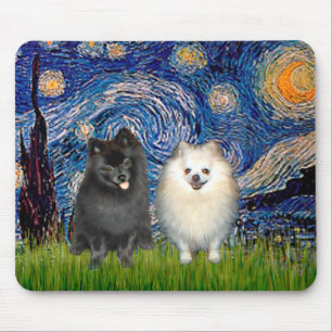 Pomeranian-Paar (S/W)-Sternennacht Mousepad