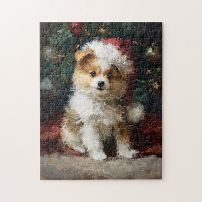 Pomeranian Puppy Christmas Painting Puzzle (Vertikal)