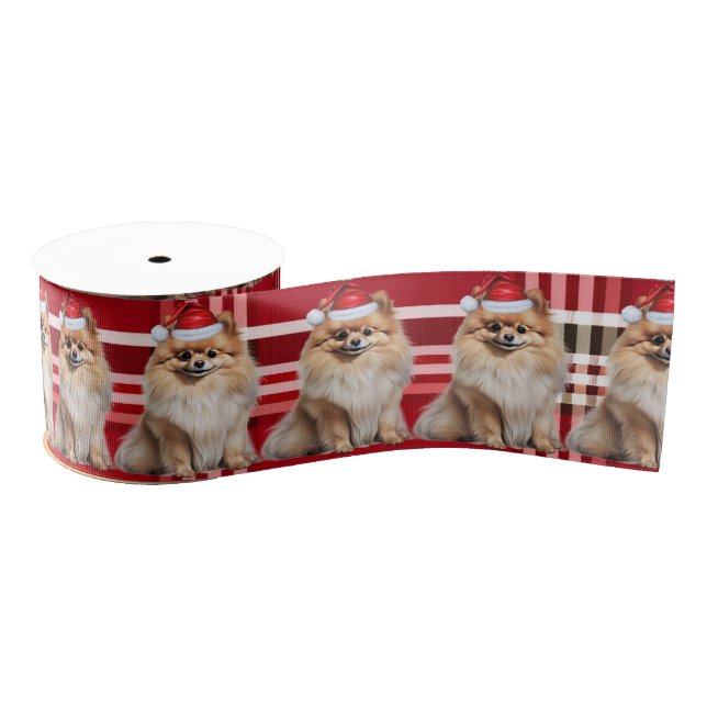Pomeranian Red Holiday Plaid Funny Dog Christmas Ripsband (Spule)