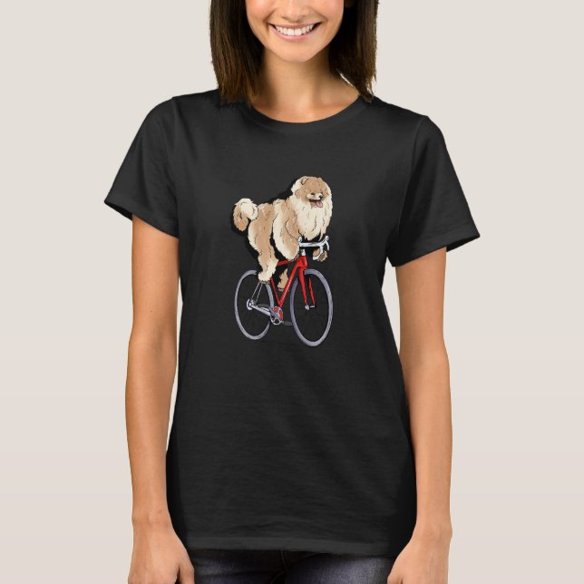 Pomeranian Riding Bicycle Cute Biker Cyclist Premi T-Shirt (Vorderseite)