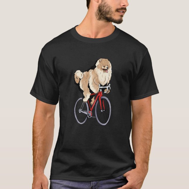 Pomeranian Riding Bicycle Cute Biker Cyclist Premi T-Shirt (Vorderseite)