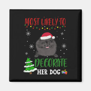 Pomeranian Schwarzer Hund Weihnachten Wahrscheinli Magnet