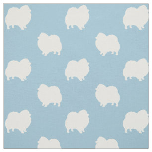 Pomeranian-Silhouetten Blau-Weiß gemustert Stoff