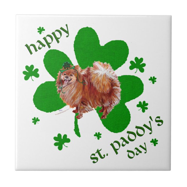 Pomeranian St. Patrick's Day Fliese (Vorderseite)
