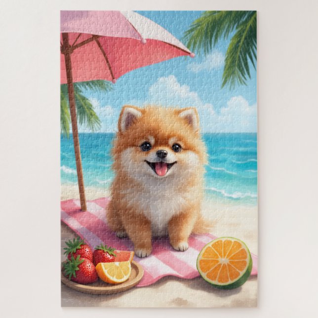 Pomeranian-Strand-Relax-Szene Puzzle (Vertikal)