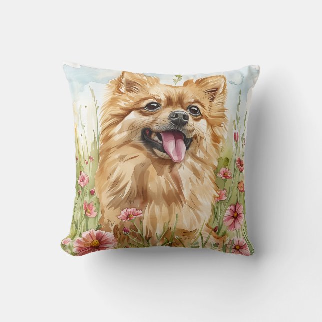 Pomeranian Throw Pillow – Watercolor Kissen (Vorderseite)