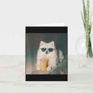 Pomeranian trinkt eisgekühlten Kaffee-Shirt Lustig Karte