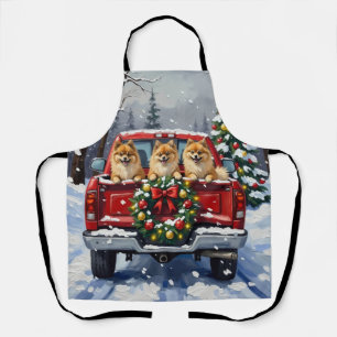 Pomeranian-Weihnachts-Rot-Lieferwagen-Feiertagsges Schürze