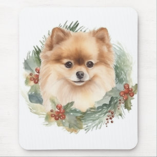Pomeranian-Weihnachtskranz Festlicher Hund Mousepad