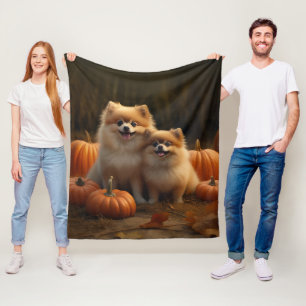 Pomeranian Welpe Herbstfreude Kürbis Fleecedecke