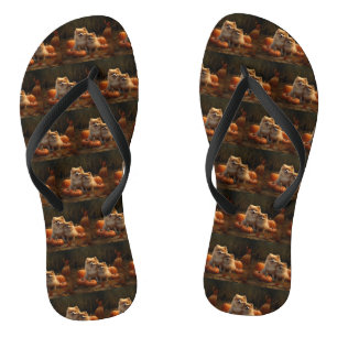 Pomeranian Welpe Herbstfreude Kürbis Flip Flops