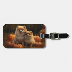 Pomeranian Welpe Herbstfreude Kürbis Gepäckanhänger