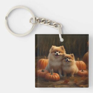 Pomeranian Welpe Herbstfreude Kürbis Schlüsselanhänger