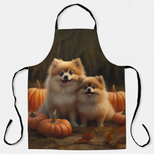 Pomeranian Welpe Herbstfreude Kürbis Schürze