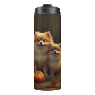 Pomeranian Welpe Herbstfreude Kürbis Thermosbecher