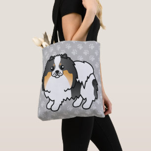 Pomeranian-Zeichentrickhund in weißem Dreifarbenma