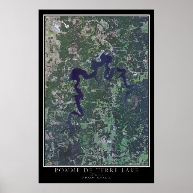 Pomme de Terre Lake Missouri Satellite Poster Kart (Vorne)