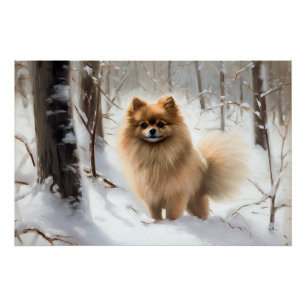 Pommer Pomeranian Lass es schneien Weihnachten Poster