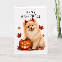 Pommeranian Halloween Teufelshund Karte
