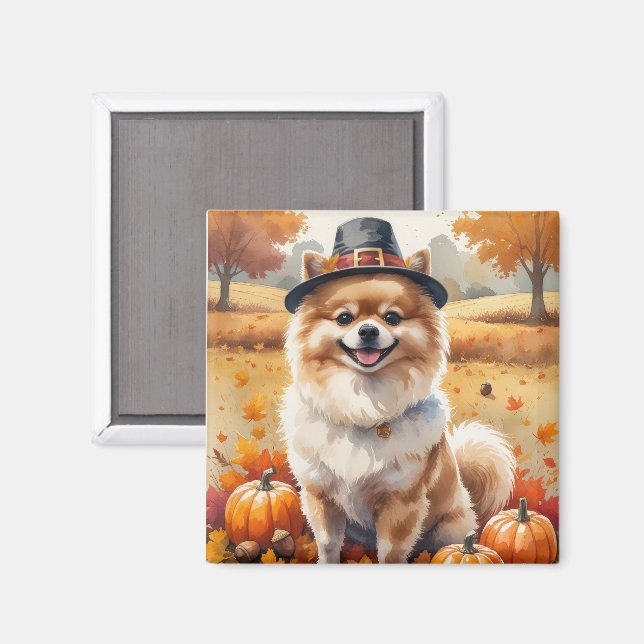 Pommeranian im Herbstlaub Erntedank Kunst Magnet (Vorderseite/Rückseite)