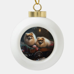 Pommernischer Schneeschlitten Weihnachtsdekoration Keramik Kugel-Ornament