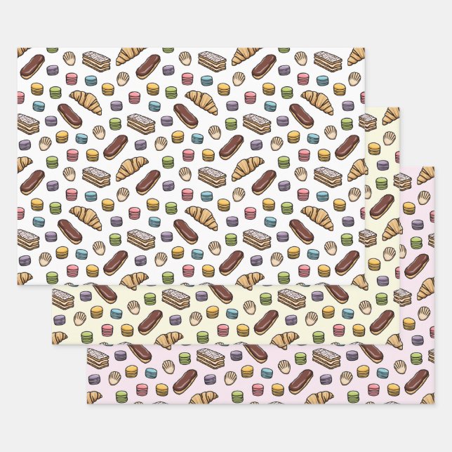 Pommes frites, süßes Macaron-Muster Geschenkpapier Set (Set)