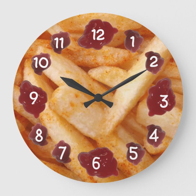 Pommes-Frites und Ketschup Große Wanduhr (Vorderseite)