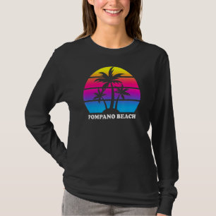 Pompano Beach Florida Retro Palme Tree Sunset Vaca T-Shirt