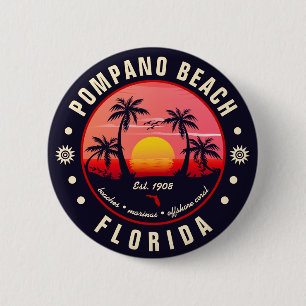 Pompano Beach Florida Retro Sunset Souvenir Button