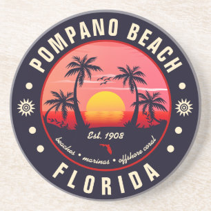 Pompano Beach Florida Retro Sunset Souvenir Getränkeuntersetzer