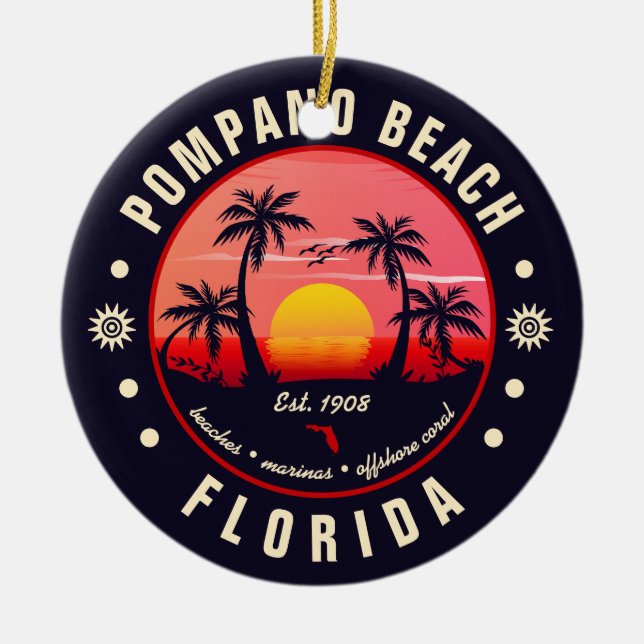 Pompano Beach Florida Retro Sunset Souvenir Keramik Ornament (Vorne)