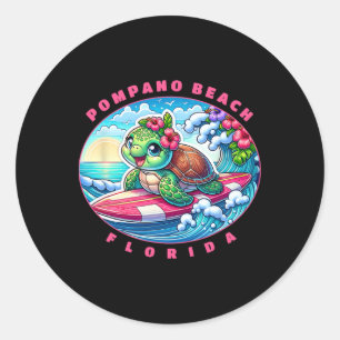 Pompano Beach Florida Süßes Surfmädchen Meeresschi Runder Aufkleber