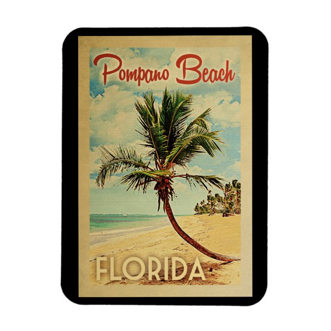 Pompano Beach Palm Tree Vintage Travel Magnet (Vertikal)