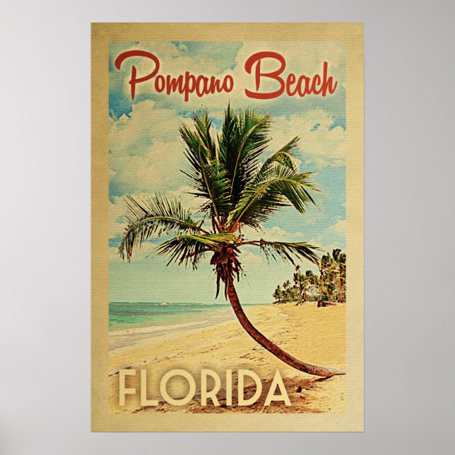 Pompano Beach Palm Tree Vintage Travel Poster (Vorne)