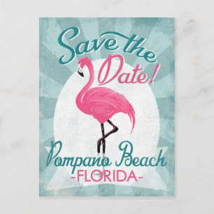 Pompano Beach Save the Date Pink Flamingo Ankündigungspostkarte