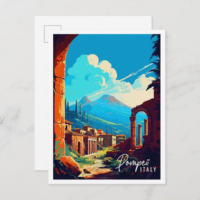 Pompeii Italien Vintage Reise Illustration Postkarte (Vorne/Hinten)