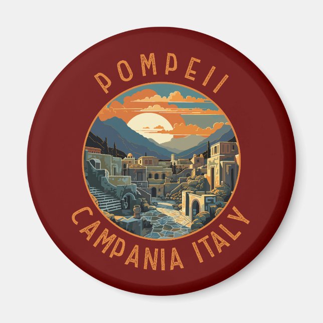 Pompeii Kampanien Italien Retro Distressed Circle Magnet (Vorne)